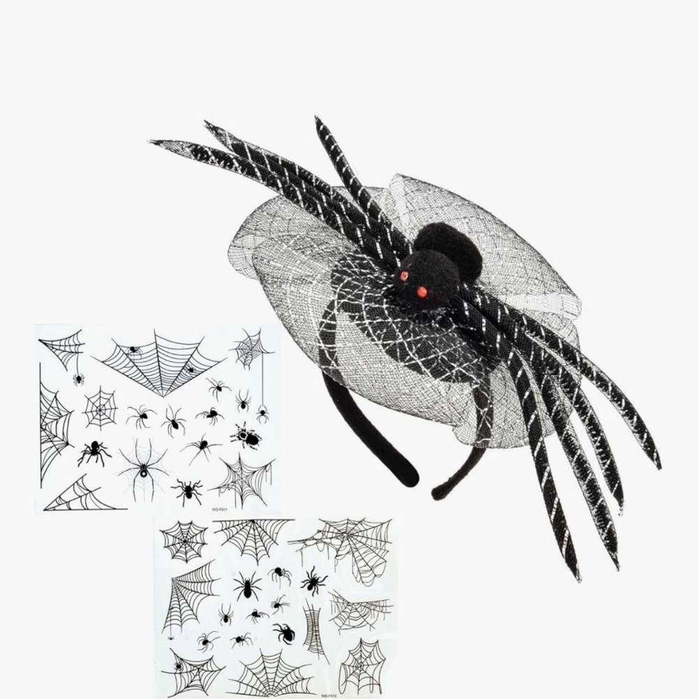 🌟3 For $12 🌟 Spider Web Fascinator Headband with Plush Spider -Set of 2.NEW